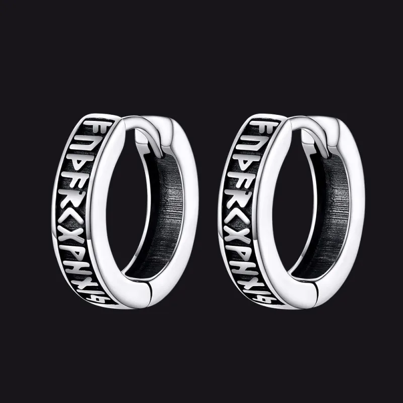 Norse Viking Runes Huggie Hoop Earrings in Sterling Silver sold by FaithHeart
