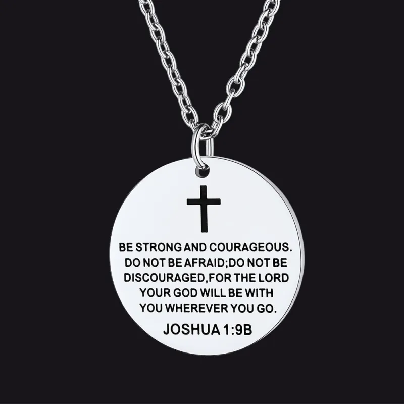 Christian Joshua 1:9 Cross Medal Necklace For Men sold by FaithHeart