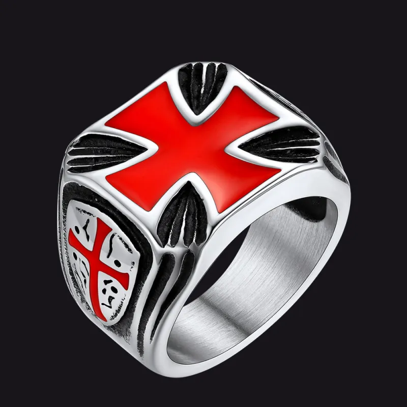 Christian Knights Templar Cross Ring For Men Stainless Steel sold by FaithHeart