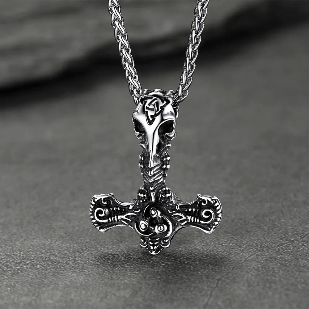 Viking Raven Thor's Hammer Mjolnir Necklace Pendant for Men sold by FaithHeart product image thumbnail 4