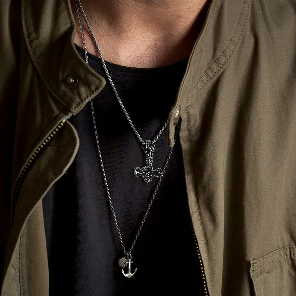 Viking Raven Thor's Hammer Mjolnir Necklace Pendant for Men sold by FaithHeart product image thumbnail 3