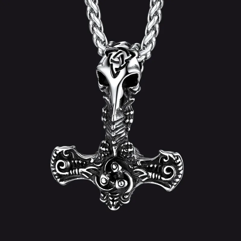 Viking Raven Thor's Hammer Mjolnir Necklace Pendant for Men sold by FaithHeart