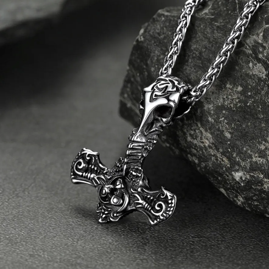 Viking Raven Thor's Hammer Mjolnir Necklace Pendant for Men sold by FaithHeart product image thumbnail 5