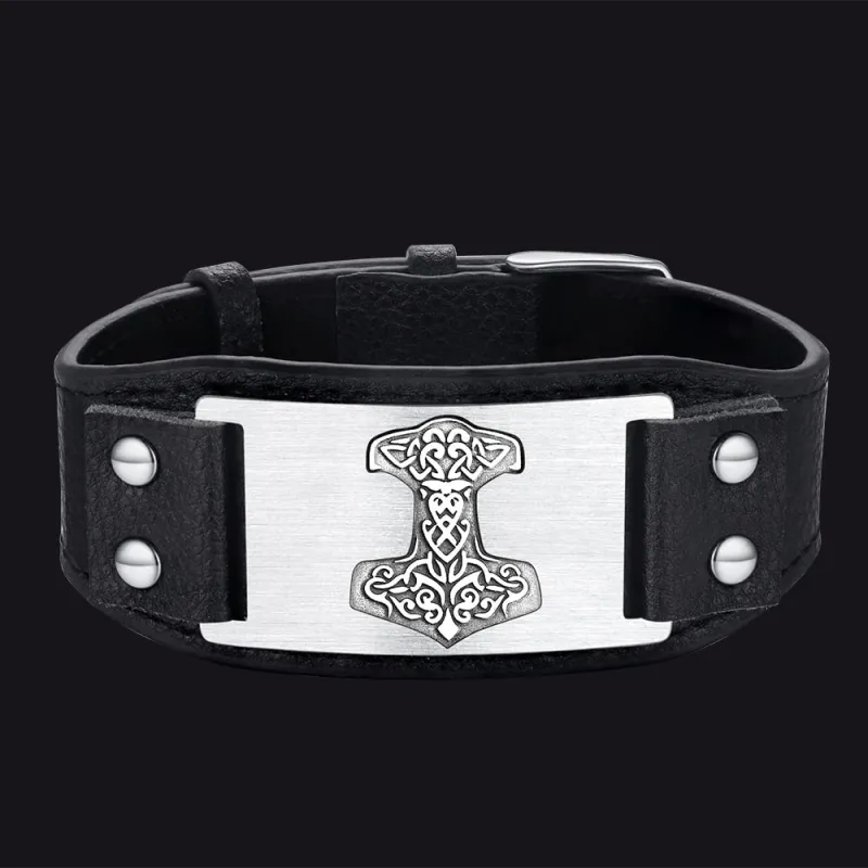 Viking Thor's Hammer Cuff Bracelet Leather Wristband For Men Son sold by FaithHeart