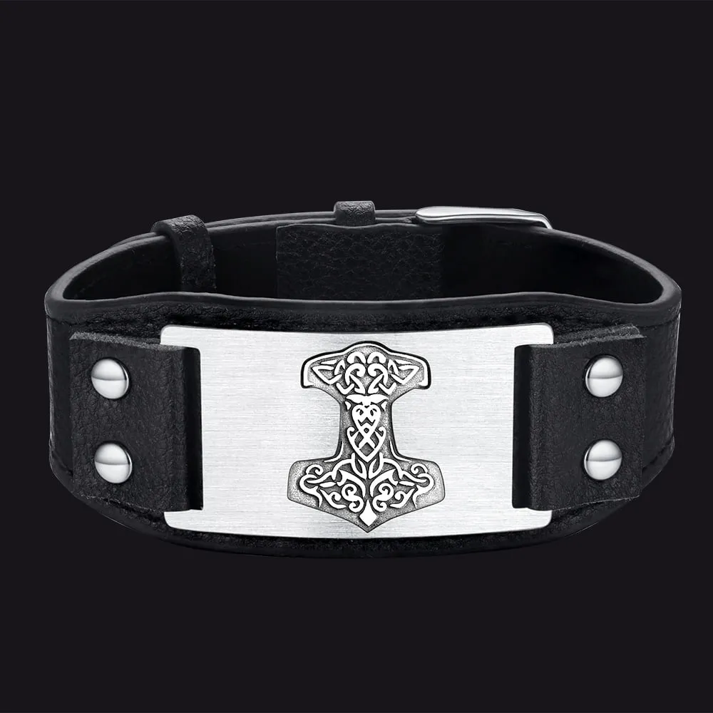 Viking Thor's Hammer Cuff Bracelet Leather Wristband For Men Son sold by FaithHeart