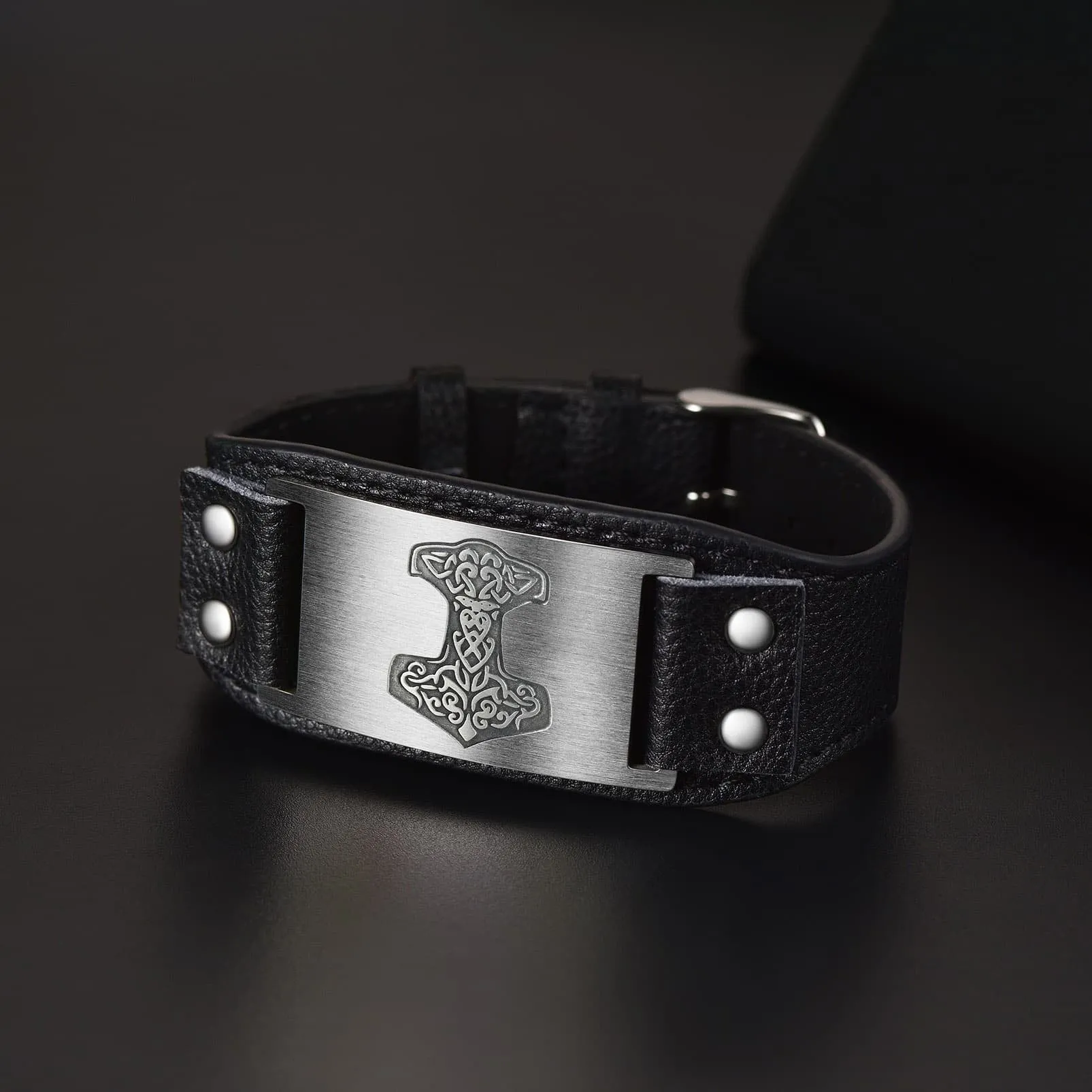 Viking Thor's Hammer Cuff Bracelet Leather Wristband For Men Son sold by FaithHeart product image thumbnail 3