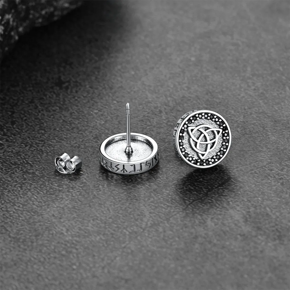 Sterling Silver Celtic Triquetra Stud Earrings With Runes sold by FaithHeart product image thumbnail 4