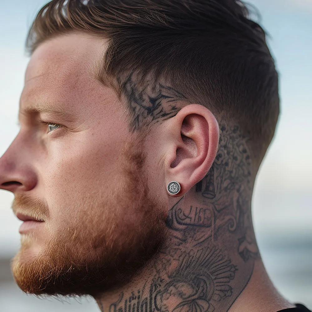 Sterling Silver Celtic Triquetra Stud Earrings With Runes sold by FaithHeart product image thumbnail 2