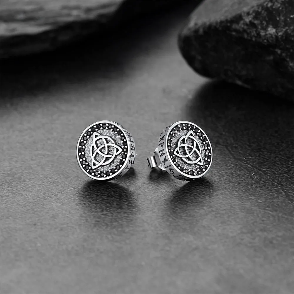 Sterling Silver Celtic Triquetra Stud Earrings With Runes sold by FaithHeart product image thumbnail 5