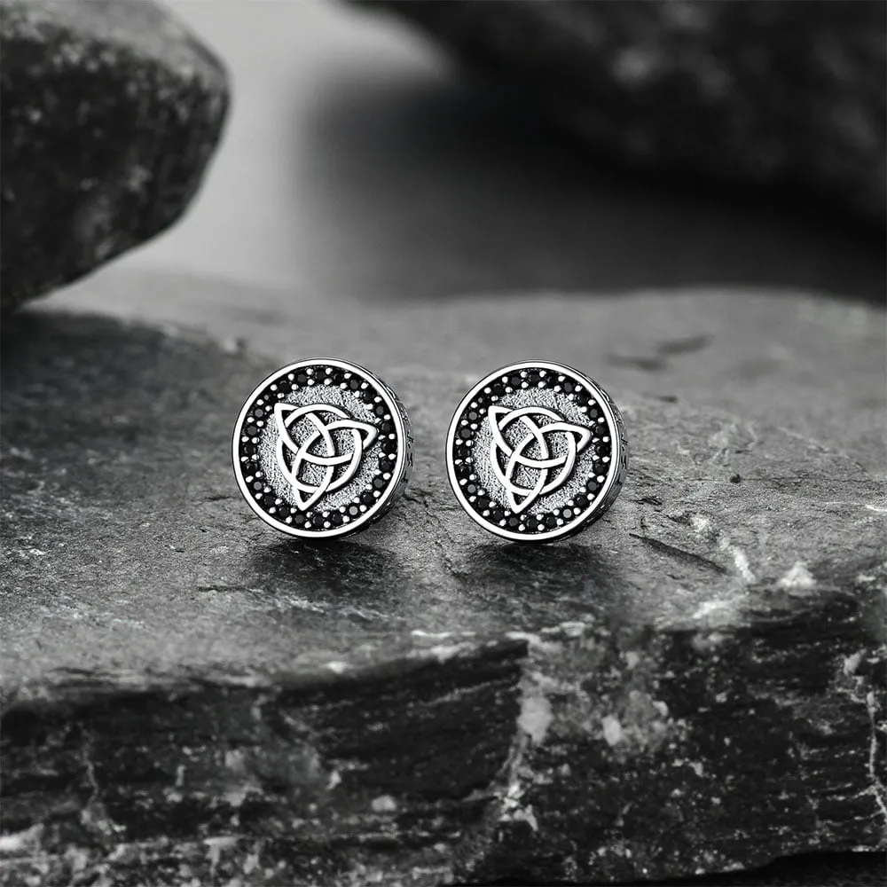 Sterling Silver Celtic Triquetra Stud Earrings With Runes sold by FaithHeart product image thumbnail 3
