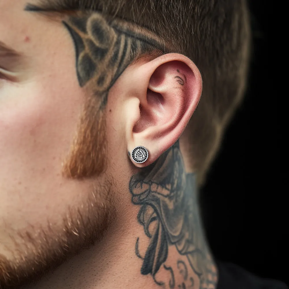 Sterling Silver Viking Valknut Stud Earrings With Runes sold by FaithHeart product image thumbnail 2