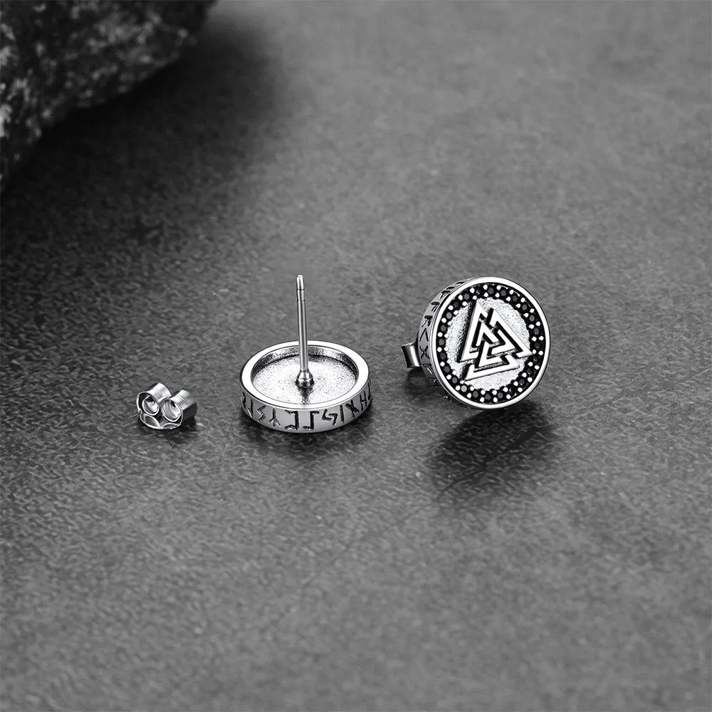 Sterling Silver Viking Valknut Stud Earrings With Runes sold by FaithHeart product image thumbnail 4