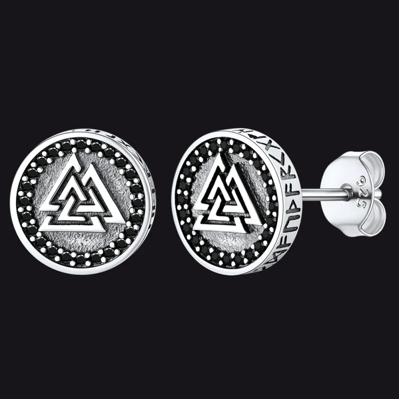 Sterling Silver Viking Valknut Stud Earrings With Runes sold by FaithHeart