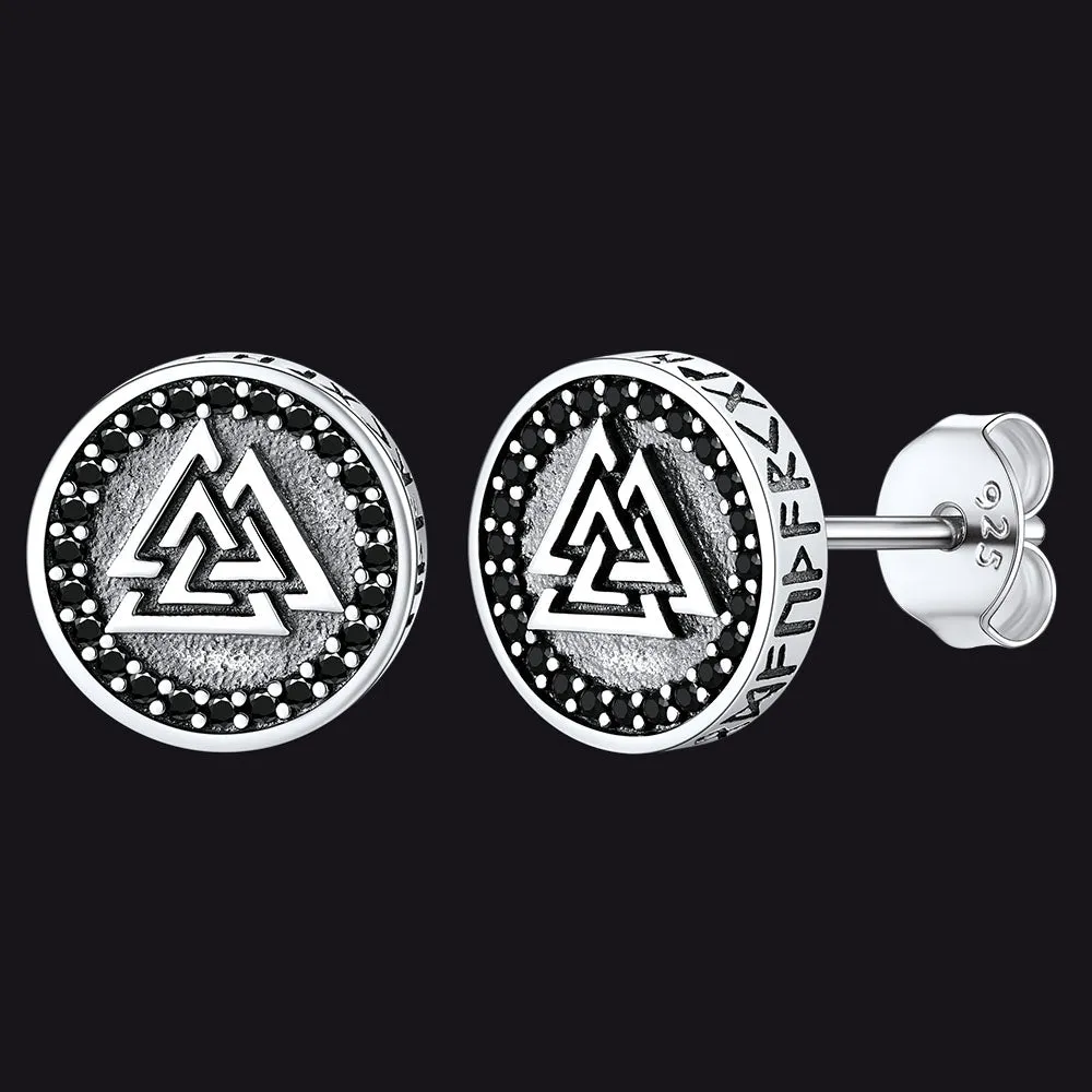 Sterling Silver Viking Valknut Stud Earrings With Runes sold by FaithHeart