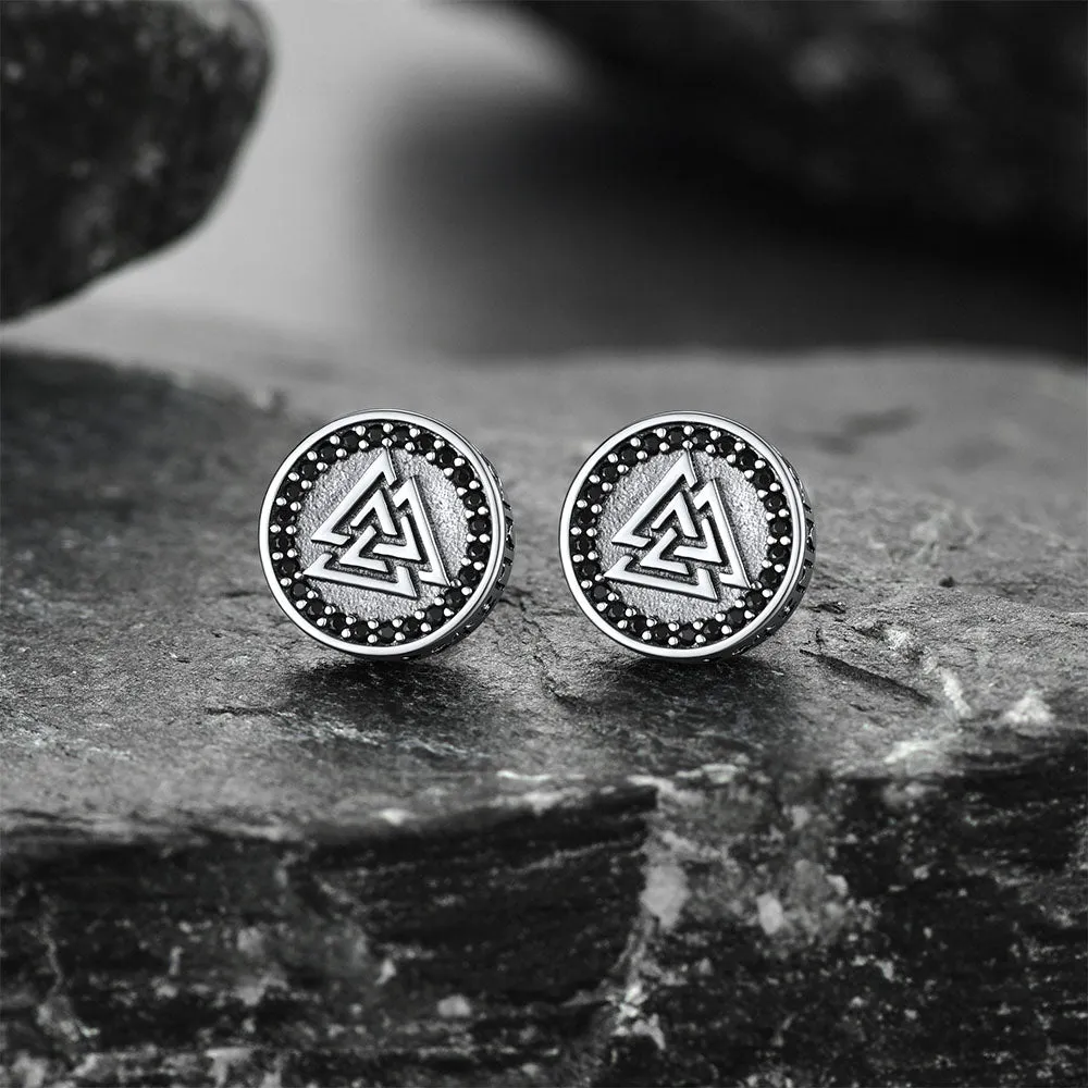 Sterling Silver Viking Valknut Stud Earrings With Runes sold by FaithHeart product image thumbnail 5