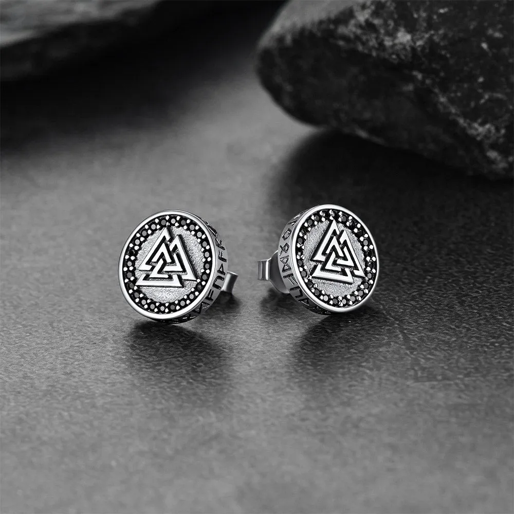 Sterling Silver Viking Valknut Stud Earrings With Runes sold by FaithHeart product image thumbnail 3