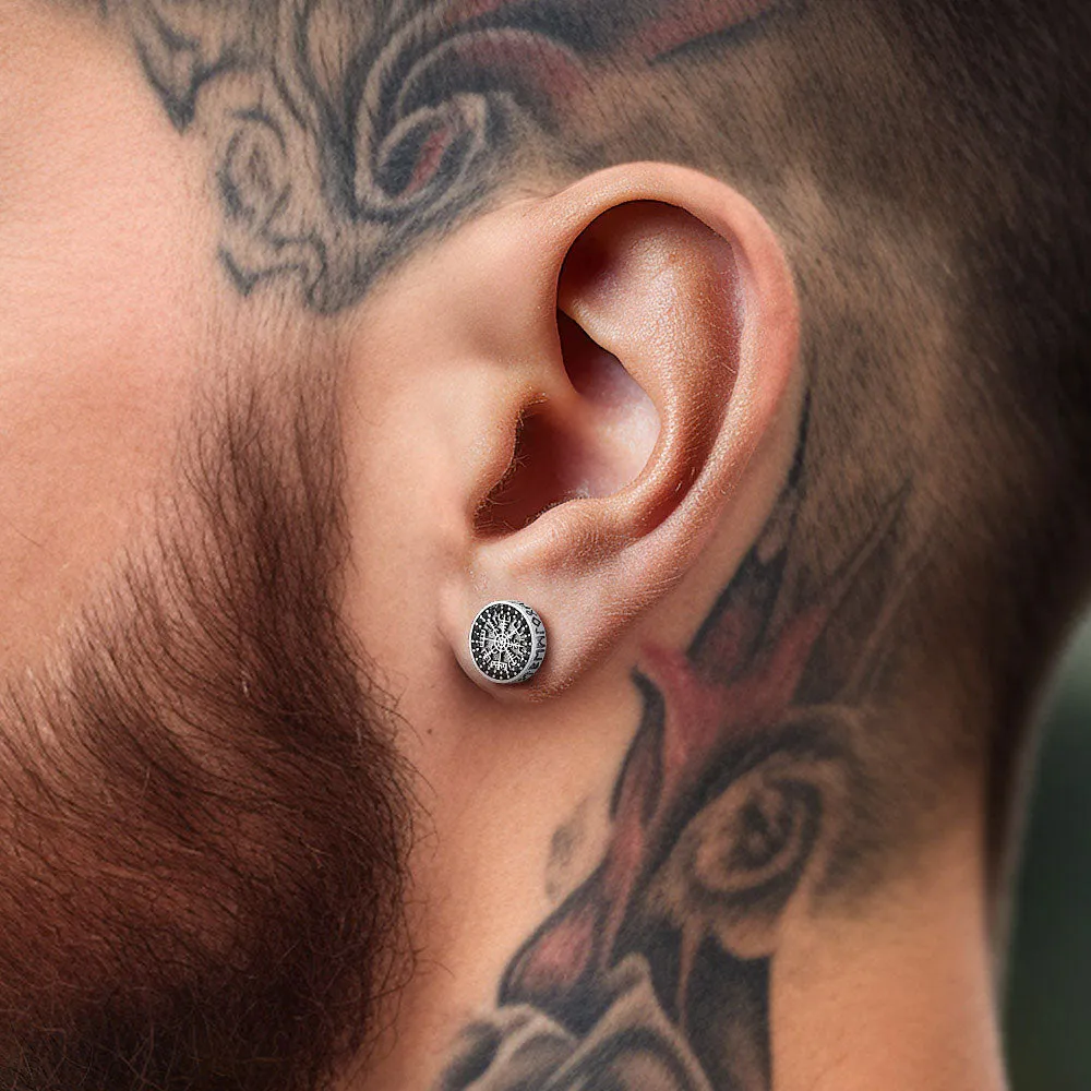 Sterling Silver Viking Compass Stud Earrings With Runes sold by FaithHeart product image thumbnail 2