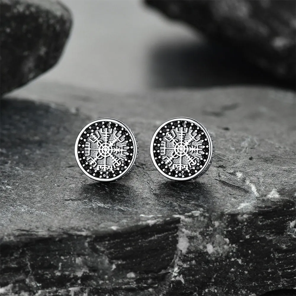 Sterling Silver Viking Compass Stud Earrings With Runes sold by FaithHeart product image thumbnail 4