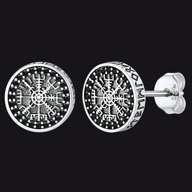 Sterling Silver Viking Compass Stud Earrings With Runes sold by FaithHeart