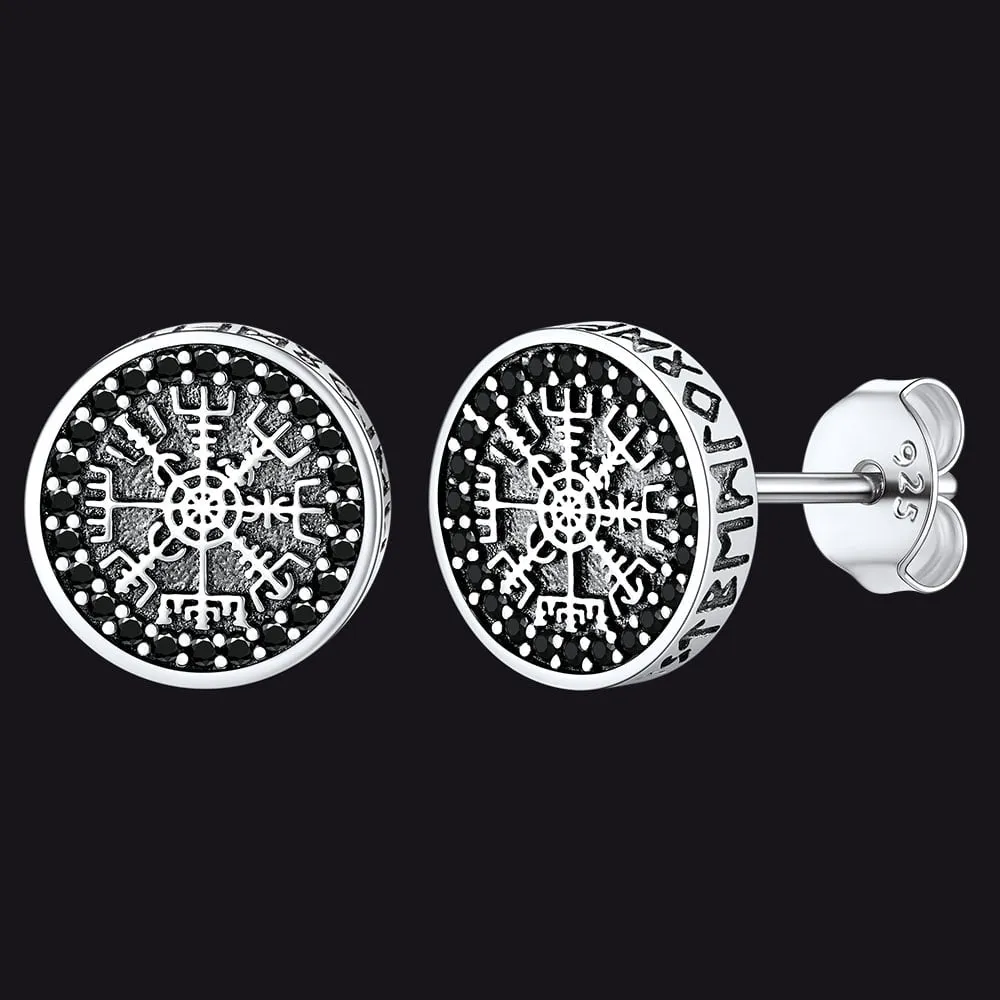 Sterling Silver Viking Compass Stud Earrings With Runes sold by FaithHeart