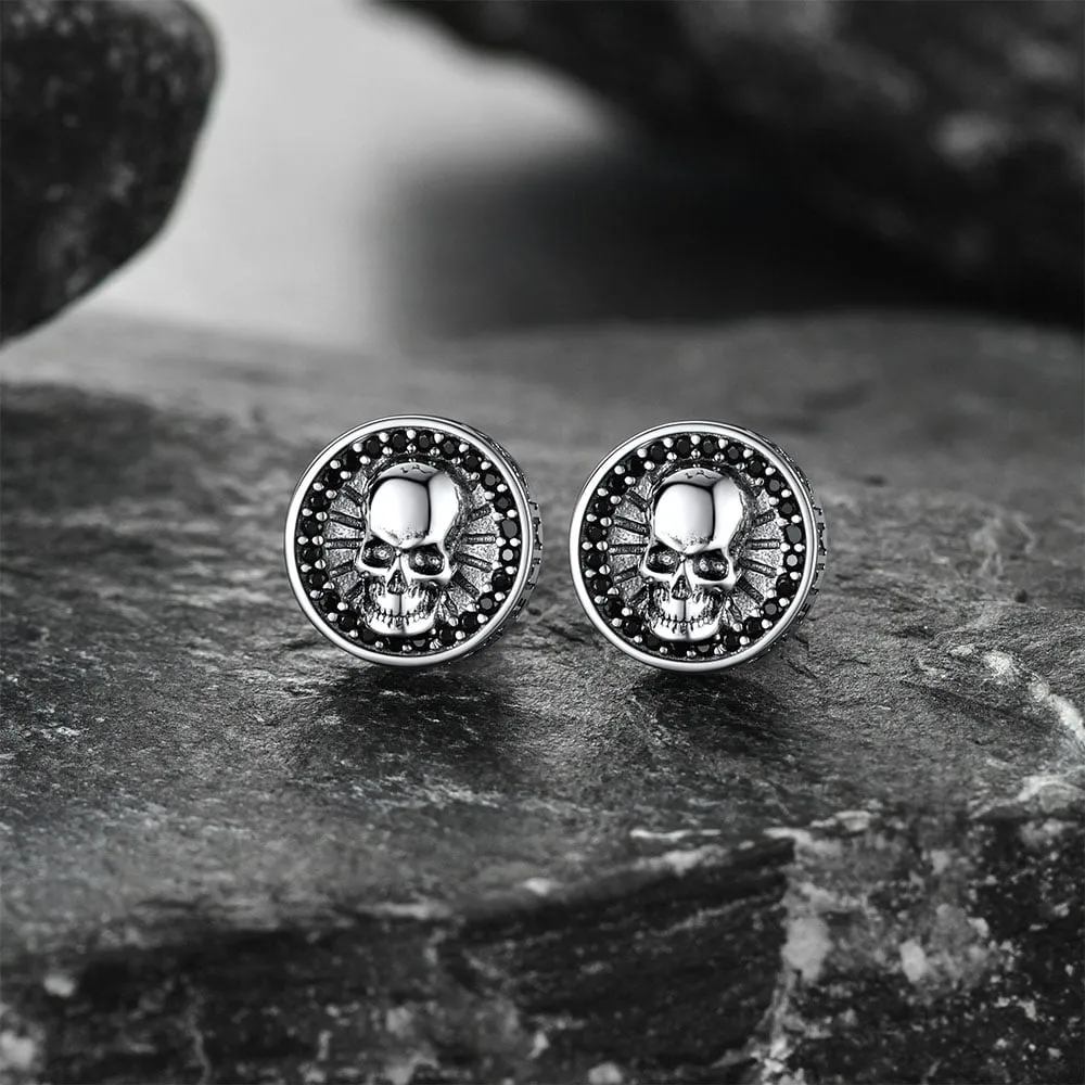 Men's Skull Stud Earrings With Runes in Sterling Silver sold by FaithHeart product image thumbnail 3