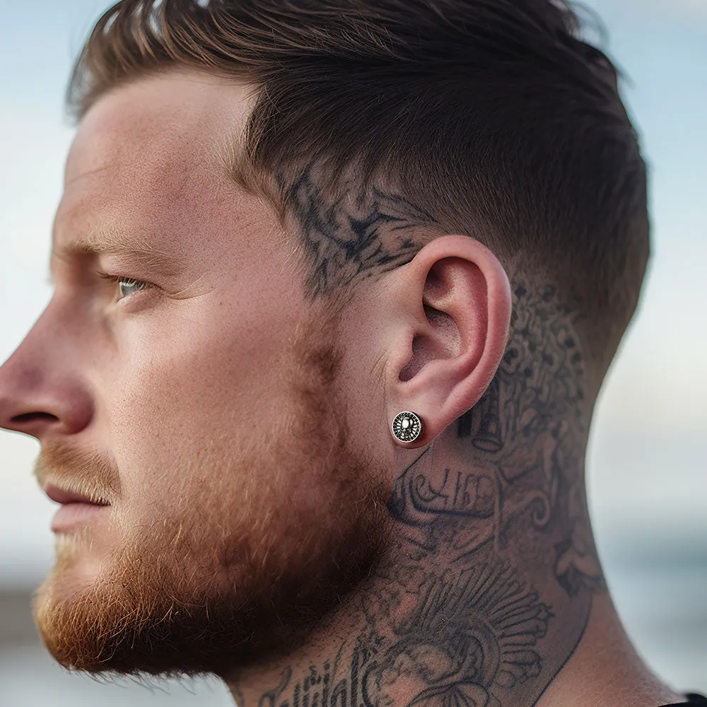 Men's Skull Stud Earrings With Runes in Sterling Silver sold by FaithHeart product image thumbnail 2