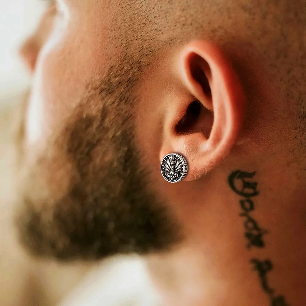 Viking Thor's Hammer Stud Earrings With Runes in Sterling Silver sold by FaithHeart product image thumbnail 3