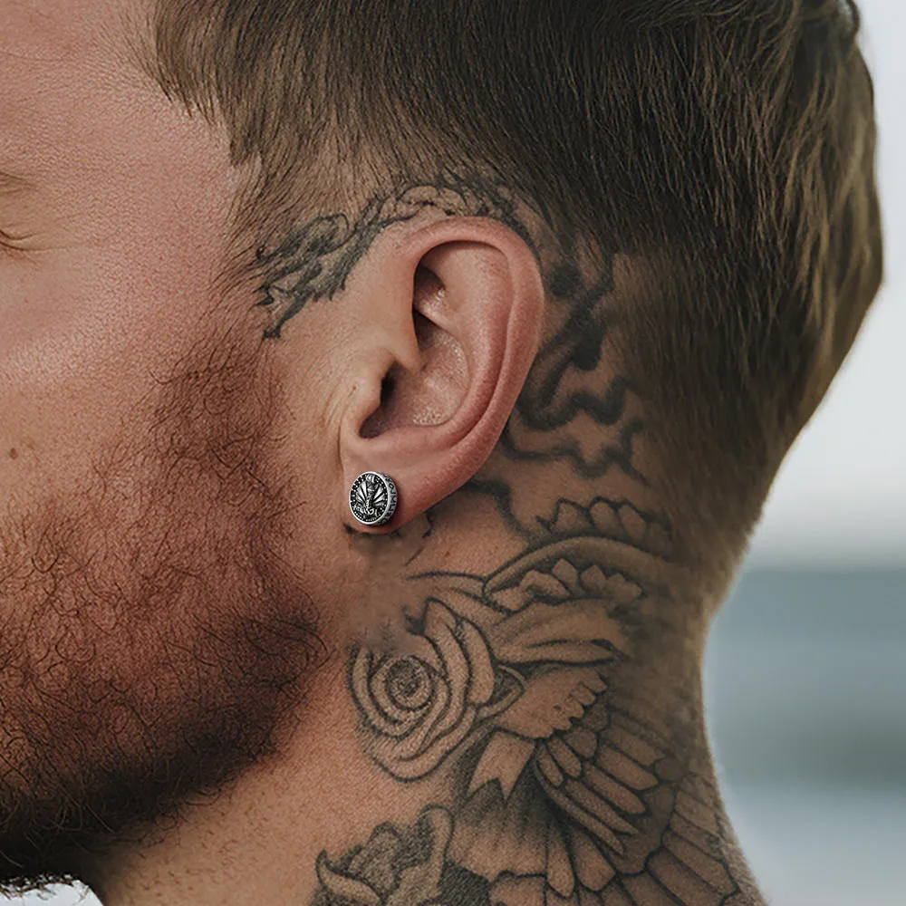 Viking Thor's Hammer Stud Earrings With Runes in Sterling Silver sold by FaithHeart product image thumbnail 2