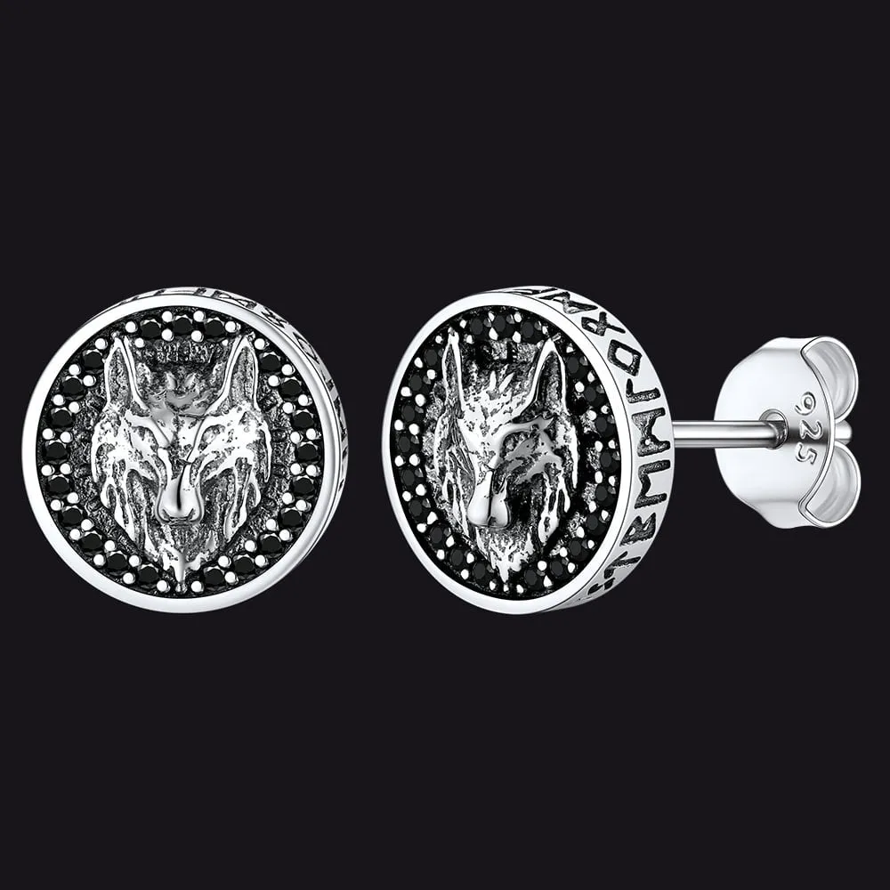 Sterling Silver Viking Wolf Head Stud Earrings For Men sold by FaithHeart