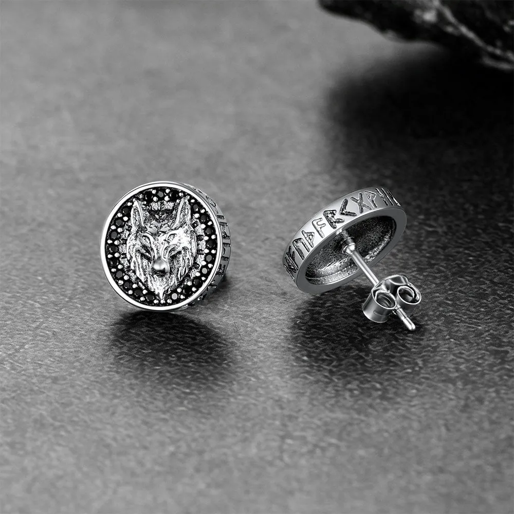 Sterling Silver Viking Wolf Head Stud Earrings For Men sold by FaithHeart product image thumbnail 4