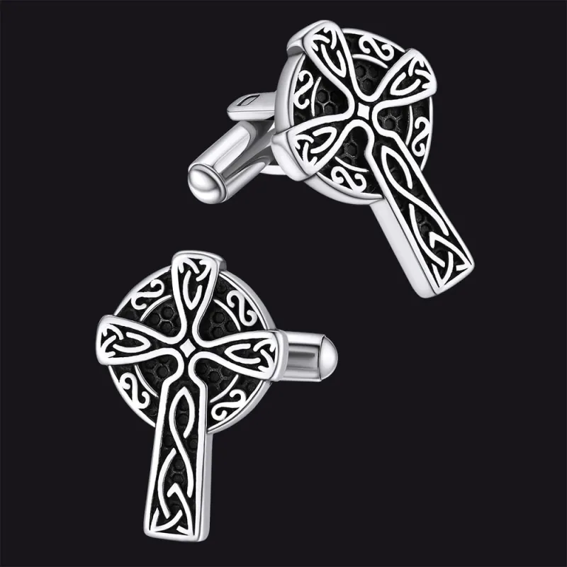 Irish Celtic Cross Cufflinks in Stainless Steel for Men sold by FaithHeart