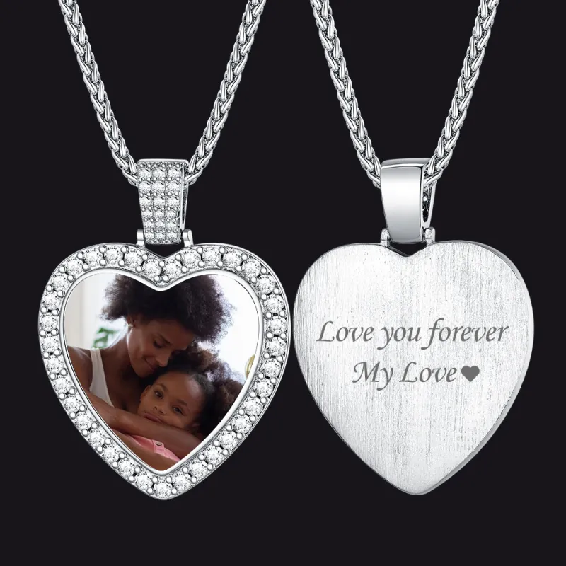 Sterling Silver Personalized Heart Picture Necklace Gift With Cubic Zirconia for Women sold by FaithHeart