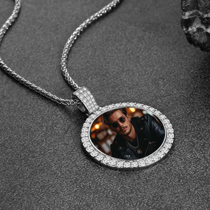 Sterling Silver Customized CZ Picture Necklace Memorial Pendant for Men sold by FaithHeart product image thumbnail 4