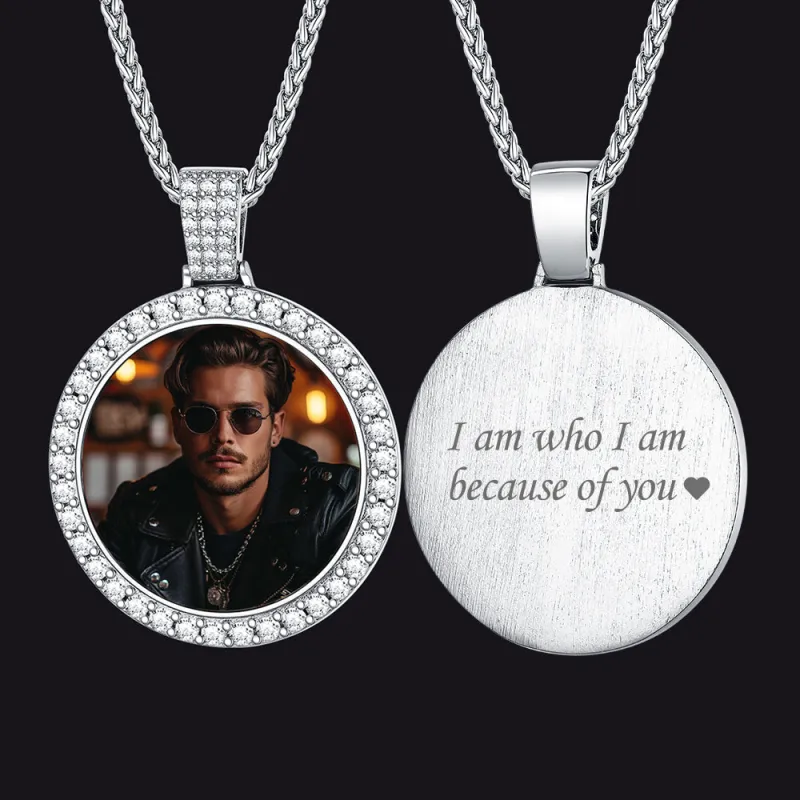 Sterling Silver Customized CZ Picture Necklace Memorial Pendant for Men sold by FaithHeart