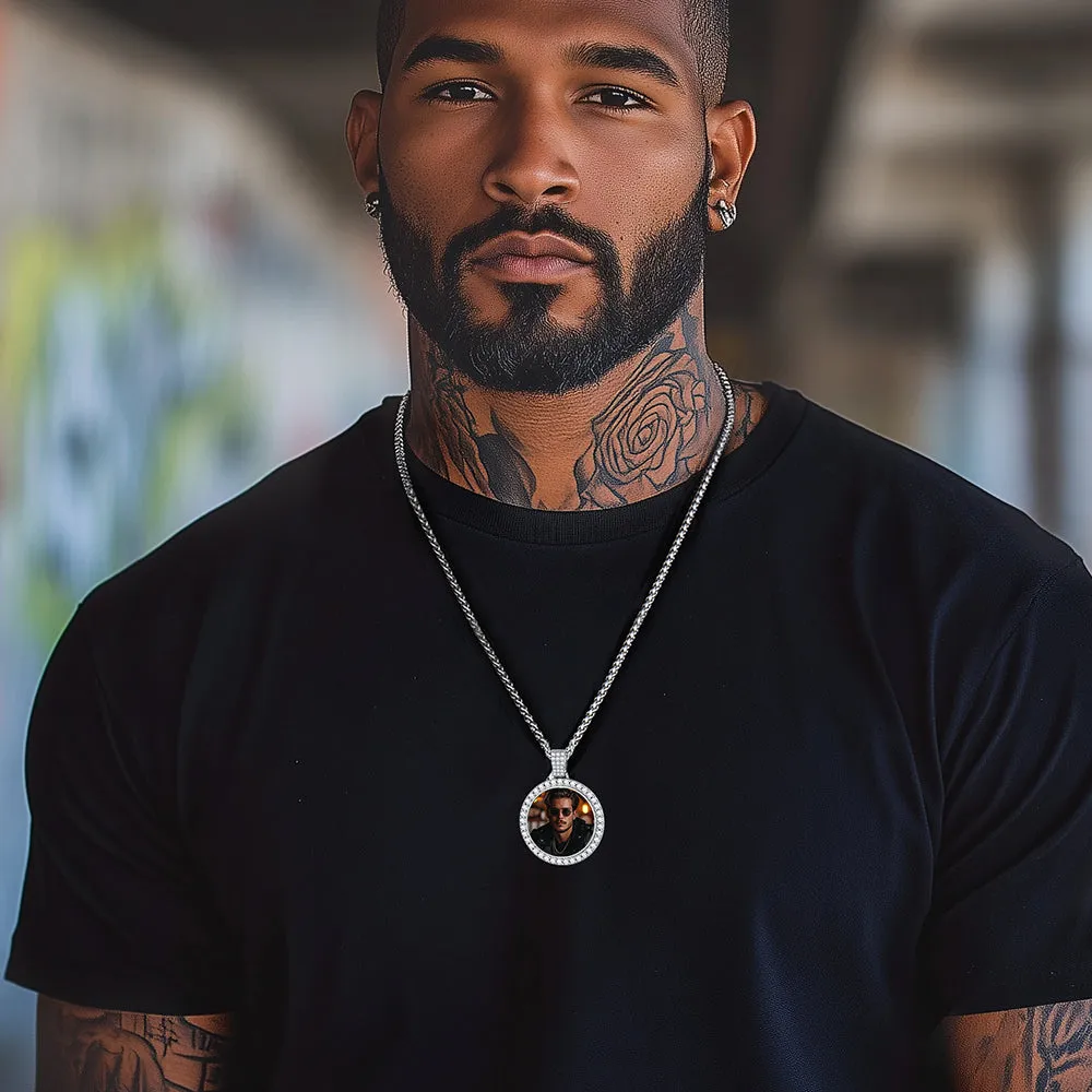 Sterling Silver Customized CZ Picture Necklace Memorial Pendant for Men sold by FaithHeart product image thumbnail 2