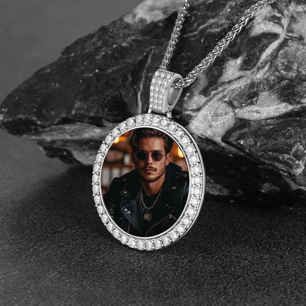 Sterling Silver Customized CZ Picture Necklace Memorial Pendant for Men sold by FaithHeart product image thumbnail 3