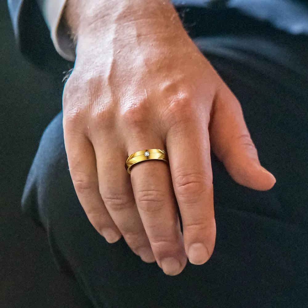 Gold Tungsten Carbide Wedding Band Ring with Diamond For Men 5MM sold by FaithHeart product image thumbnail 2