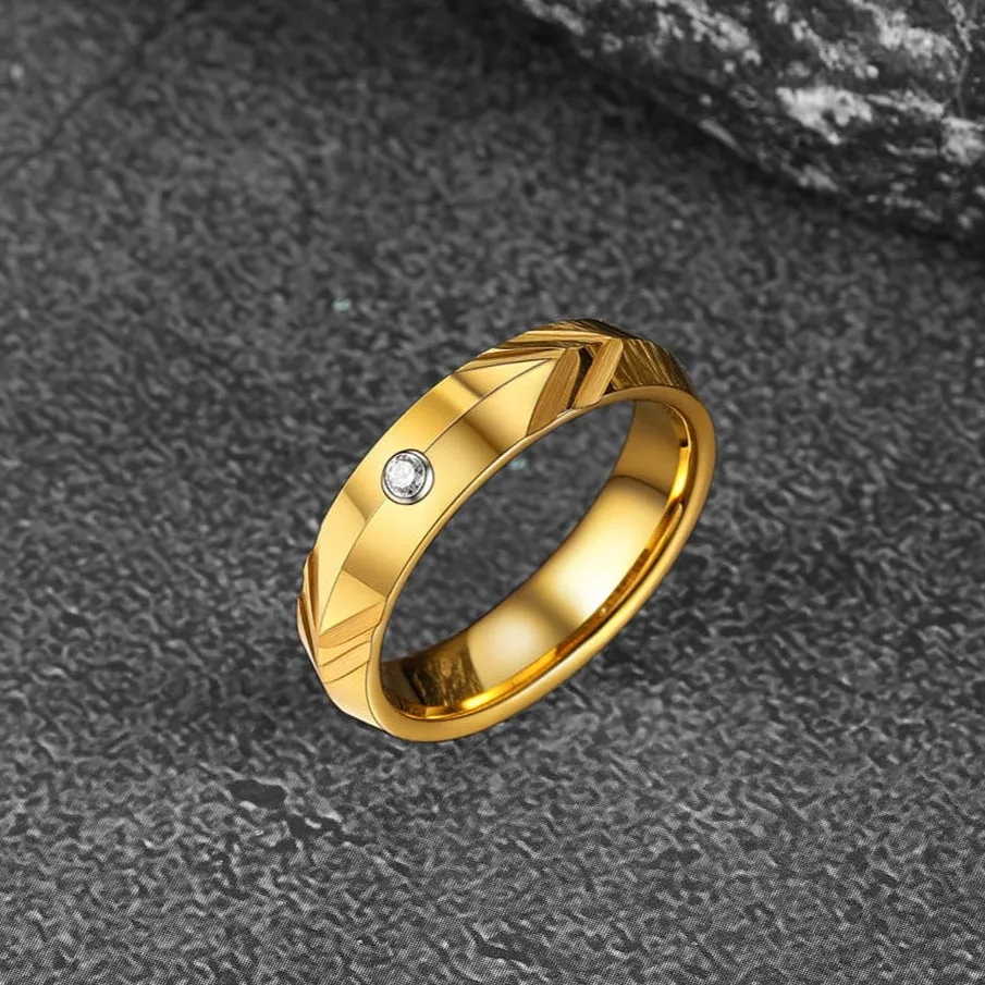 Gold Tungsten Carbide Wedding Band Ring with Diamond For Men 5MM sold by FaithHeart product image thumbnail 3