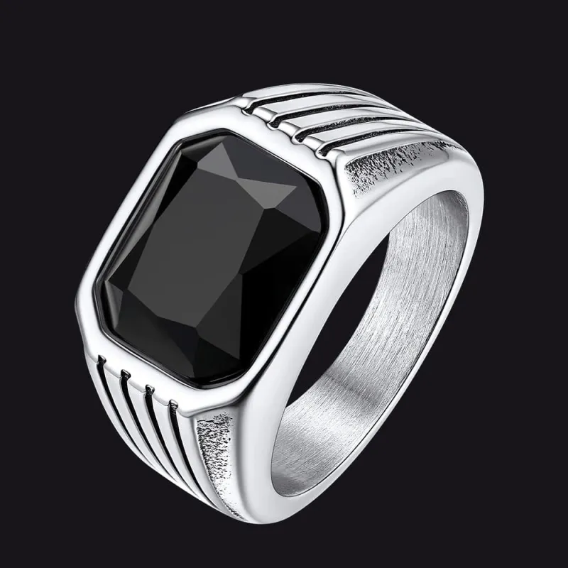 Stainless Steel Striped Stone Ring for Men, Size 7-14 sold by FaithHeart
