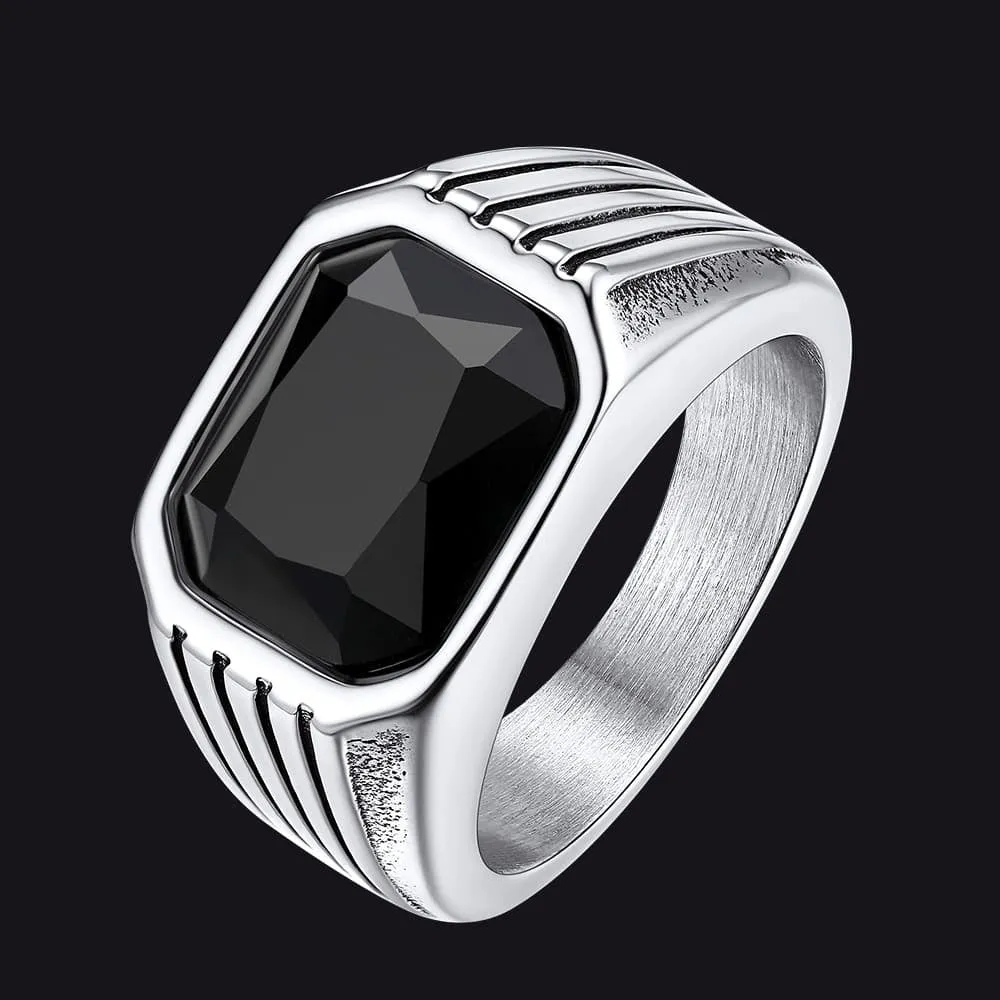 Stainless Steel Striped Stone Ring for Men, Size 7-14 sold by FaithHeart