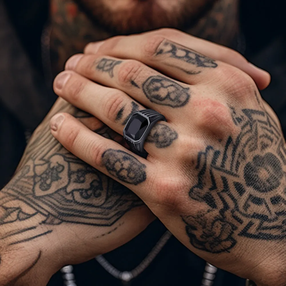 Stainless Steel Striped Stone Ring for Men, Size 7-14 sold by FaithHeart product image thumbnail 2