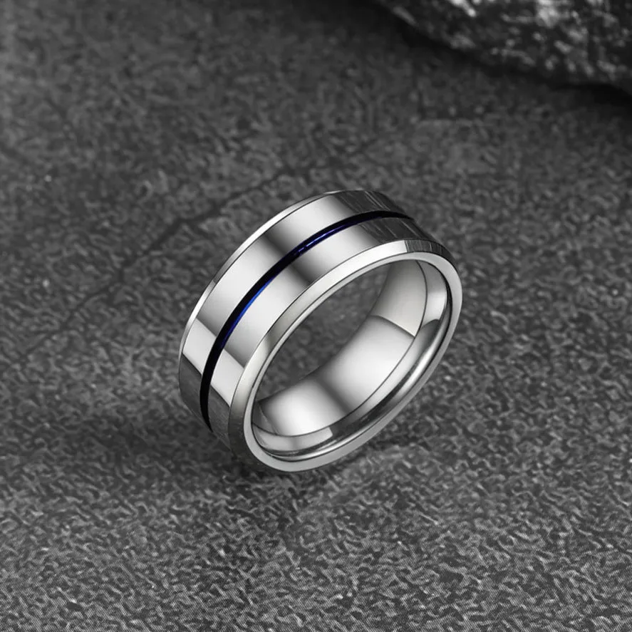 Silver Grooved Tungsten Carbide Wedding Band Ring For Men 8MM sold by FaithHeart product image thumbnail 4