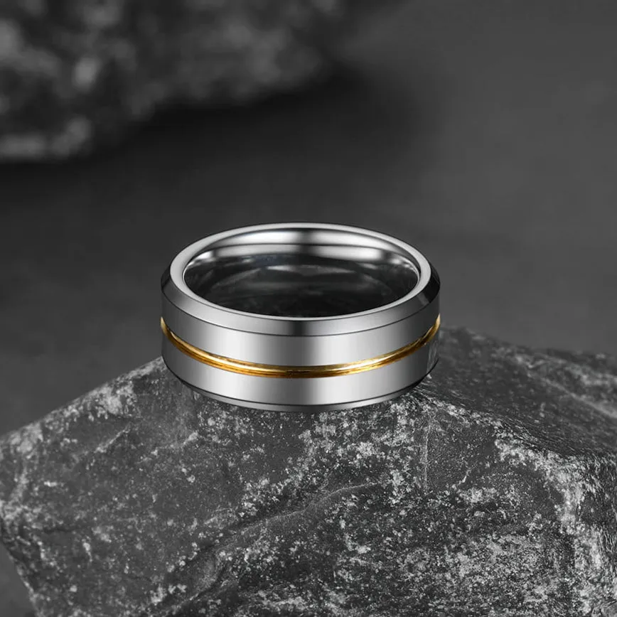 Silver Grooved Tungsten Carbide Wedding Band Ring For Men 8MM sold by FaithHeart product image thumbnail 5