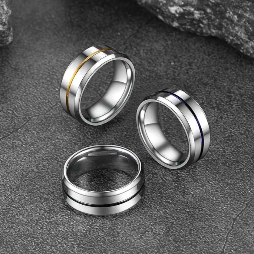 Silver Grooved Tungsten Carbide Wedding Band Ring For Men 8MM sold by FaithHeart product image thumbnail 3