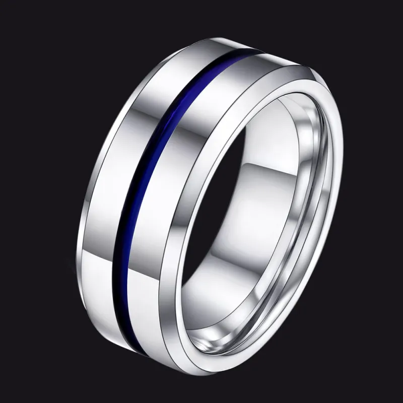 Silver Grooved Tungsten Carbide Wedding Band Ring For Men 8MM sold by FaithHeart