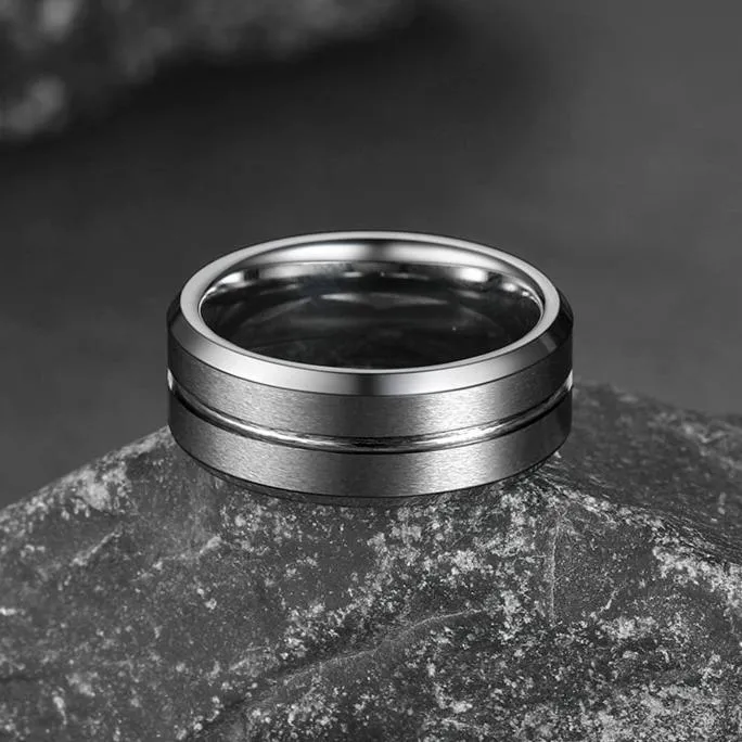 Tungsten Carbide Wedding Band Ring Grooved Matte Finish Ring For Men 8MM sold by FaithHeart product image thumbnail 3
