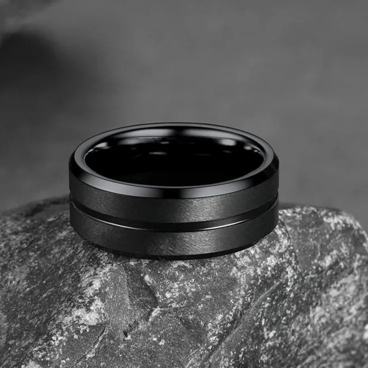 Tungsten Carbide Wedding Band Ring Grooved Matte Finish Ring For Men 8MM sold by FaithHeart product image thumbnail 5