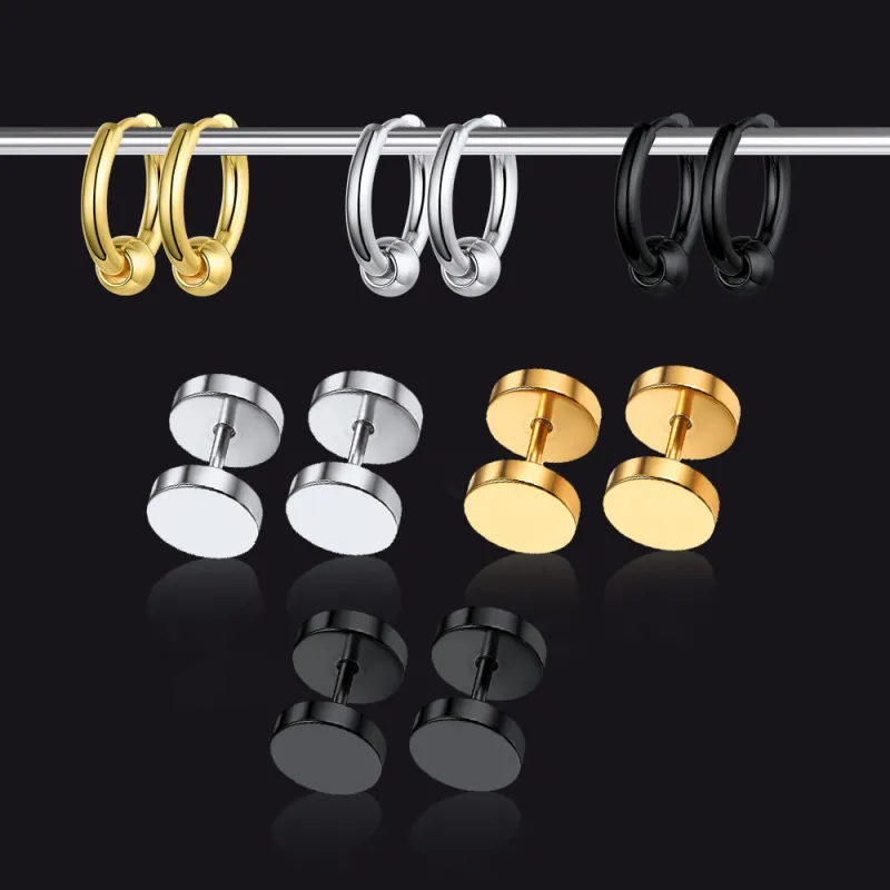 FaithHeart Set Of Punk Hoop & Round Plug Stud Earrings sold by FaithHeart