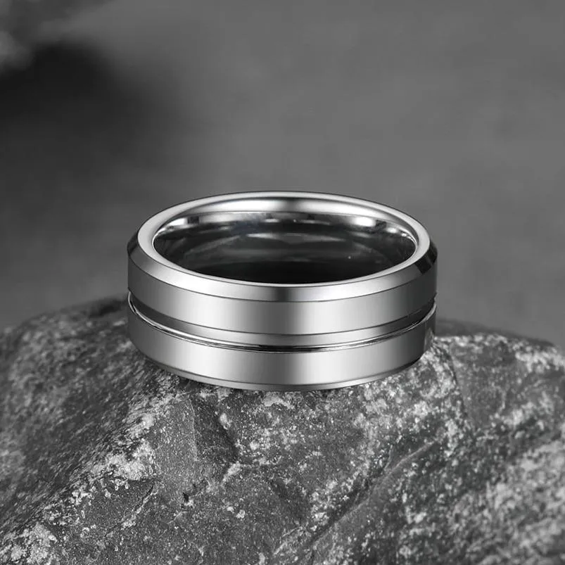 Grooved Tungsten Carbide Wedding Band Ring For Men 8MM sold by FaithHeart product image thumbnail 3