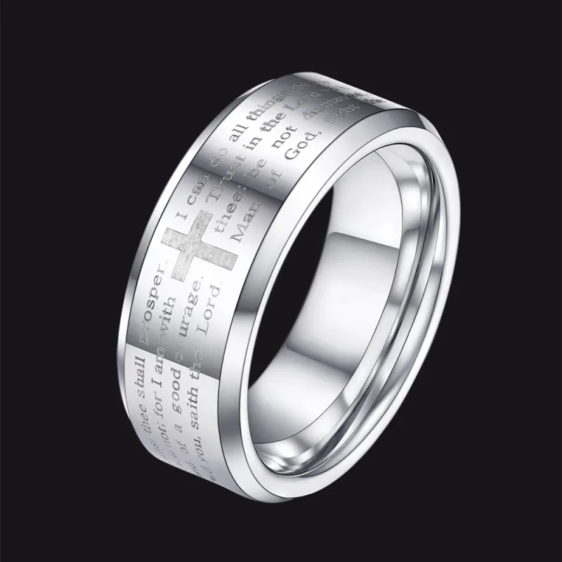 Christian Lord's Prayer Tungsten Carbide Band Ring For Men 8MM sold by FaithHeart